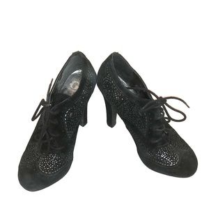 Black eyelet cutout pump booties